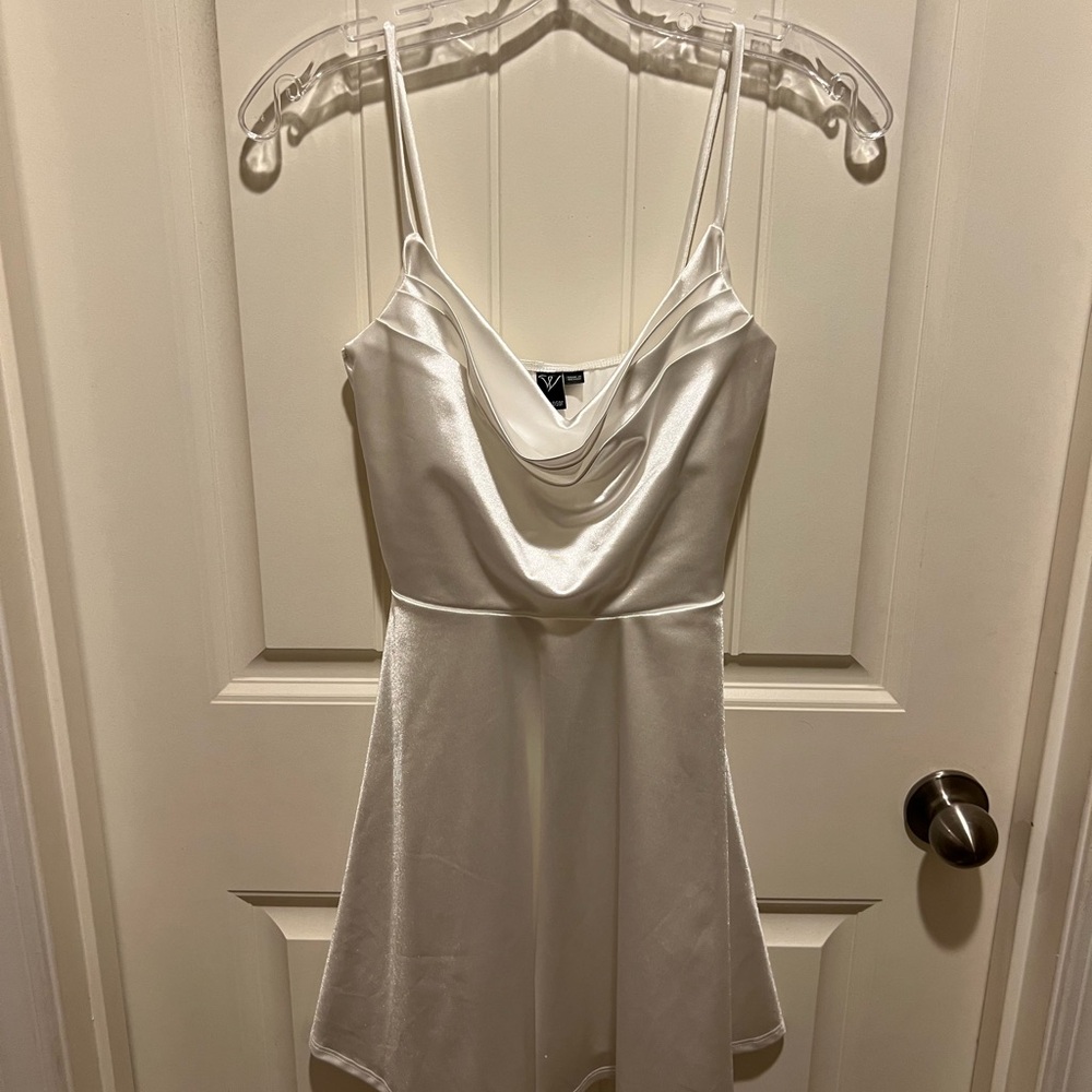 White Satin Cowl Neck Dress